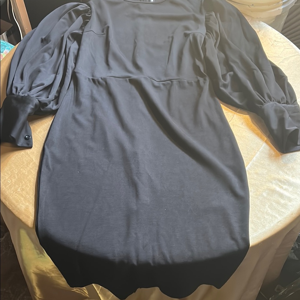NWT Elegant Black Puff Sleeve Dress L